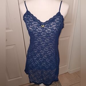 Victoria's Secret Sheer Dark Blue Lace Chemise Slip Dress. Size L.